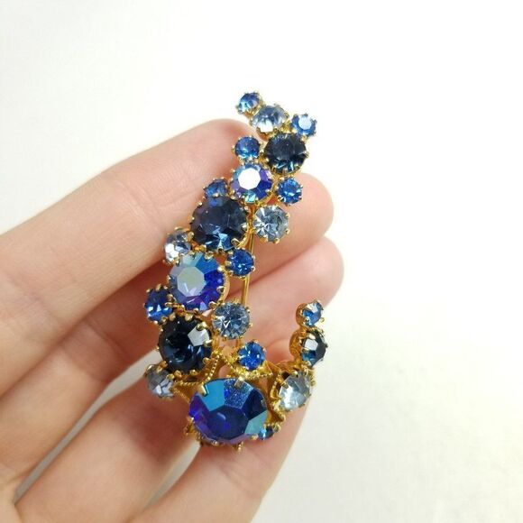 Vintage Blue Rhinestone Cluster Brooch, Made in Austria, Retro 50s Sparkle - Picture 6 of 7